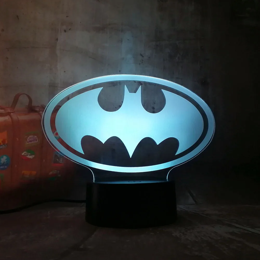 Amroe New 2018 3D LED DC Batman Symbol Light Night Desk Table Lamp 7 Color Change Flashlight USB