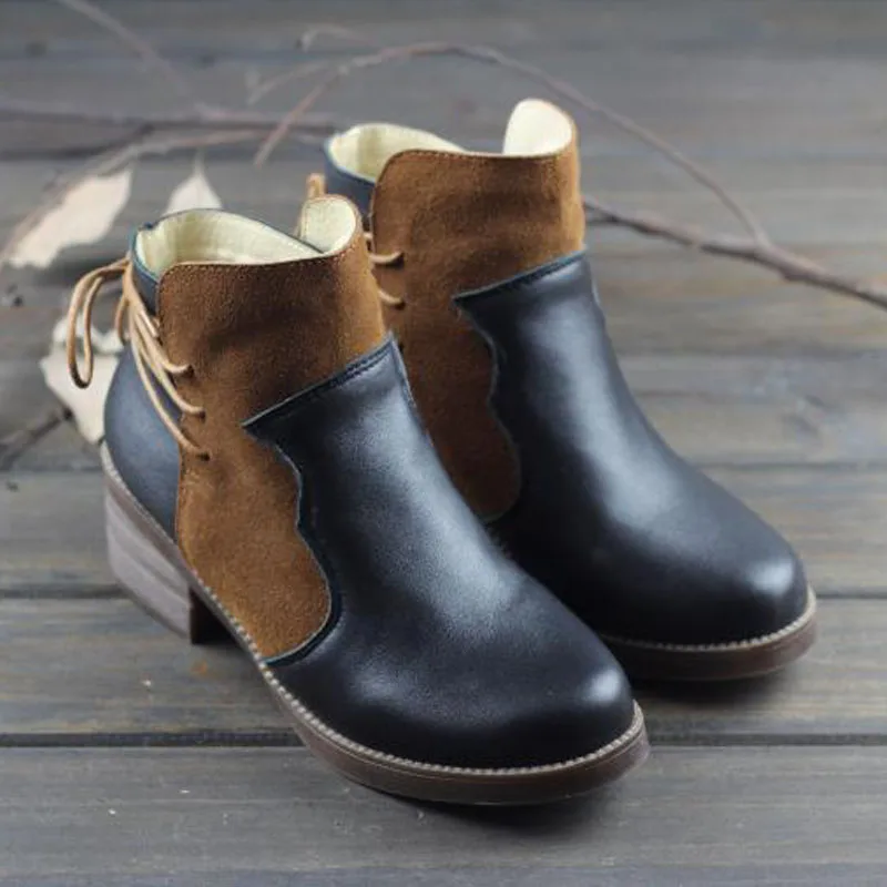 

Women's Boots Platform Shoes 2019 Spring Female Boot 100% Genuine Leather Ankle Boots for Women 4cm Heel Lace up Shoes (K13)