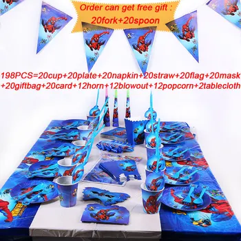 

109/198pcs Spiderman Party Supplies Paper Cups Plates Hats Flag Decoration Birthday Spiderman Party Supplies Set For Baby Shower