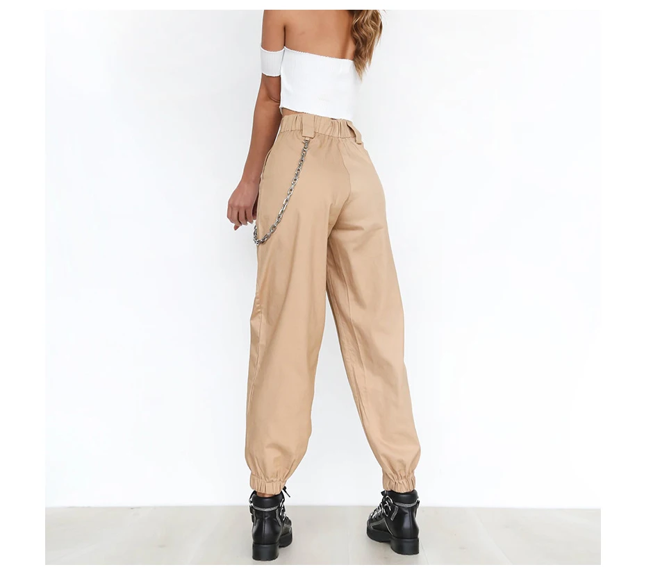 Jocoo Jolee женские штаны-шаровары с высокой талией женские модные тонкие однотонные длинные штаны в стиле хип-хоп Уличная одежда с цепочками