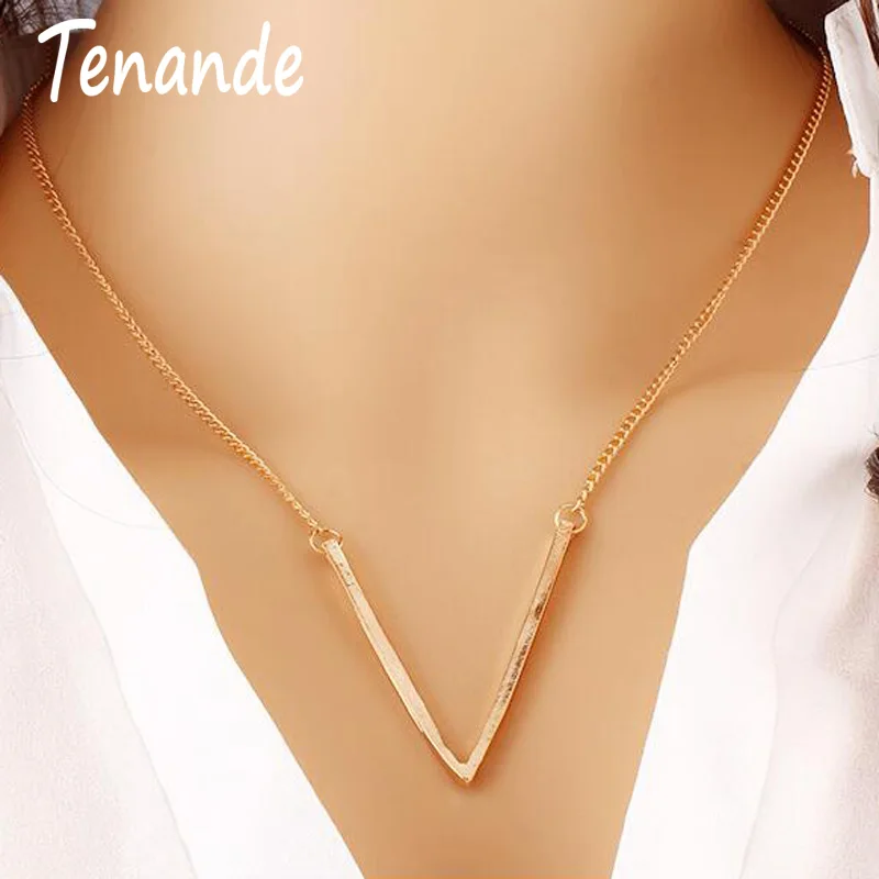 

Tenande High Quality Punk Gold Color Geometric V Choker Necklaces & Pendants for Women Jewelry Accessories Bijuter Collier
