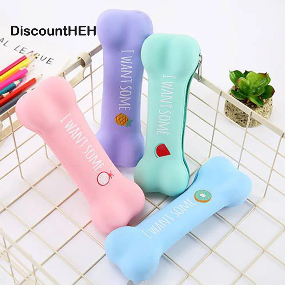 

New Boys Girls Pencil Case Kawaii Silicon Bone Pen Bag School Supplies Zipper Children Student Stationery Kids Gifts