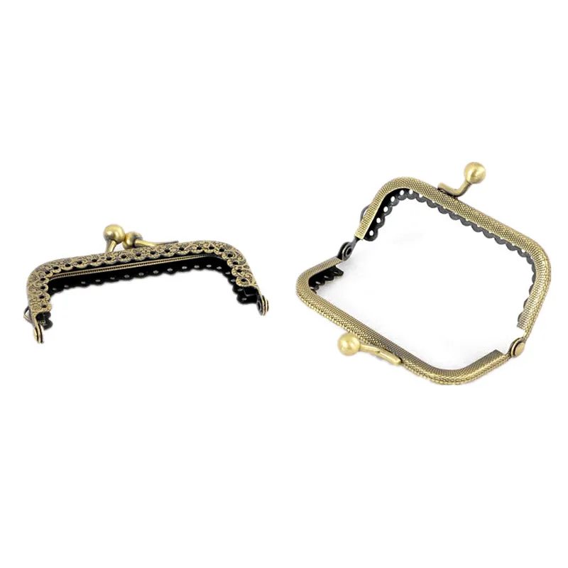 

10Pcs Flower Pattern Ruffled Coins Purse Bag Rectangle Frame Kiss Clasps Lock Bronze Tone Handbag Handles Clutch 7.9x5cm