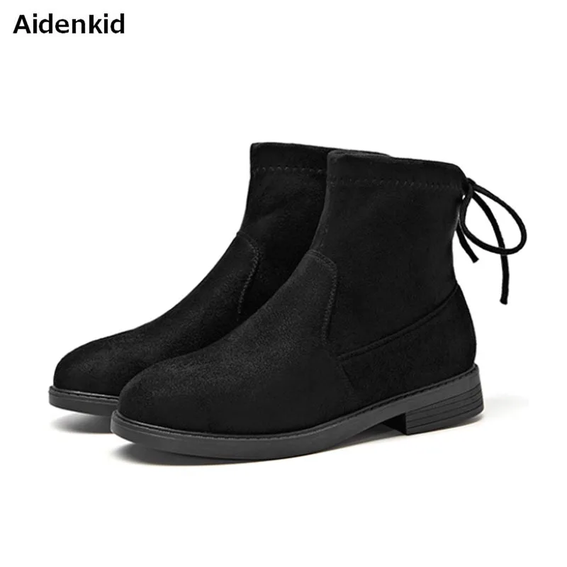 

Women Boots Strange Style Thick Flat-Heels Autumn Winter Female Short Fashion Women's Wind Ankle Bootie Stretch Boot