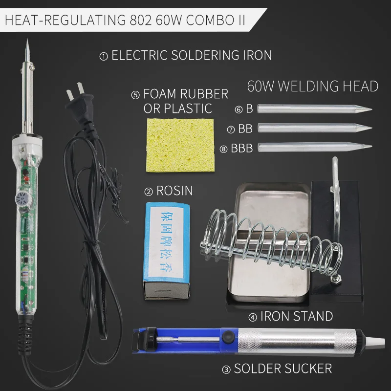 1 шт. 802/818/936 60 Вт Температура Контроль Электрический паяльник для подключения к пайки оловом Набор для домашний комплект для ремонта - Цвет: combination two
