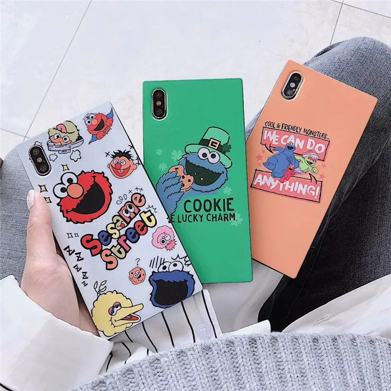 

Square Sesame Street Phone Cases For iPhone XS MAX XR Case Cute Silicone Cartoon Soft TPU Cover Case For iPhone X 7 8 6S 6 Plus