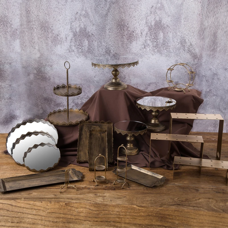 

Vintage Gold Lace Cake Stands Plexiglass Birthday Cake Plates Macaron Push Cakes Display Tray for Baking Cooking Tools