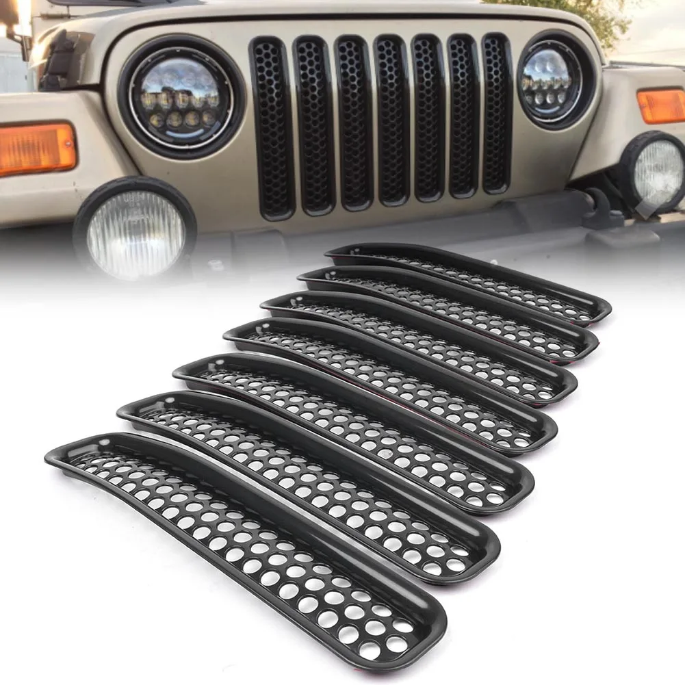 Передняя решетка крышки вставки сетки гриль для Jeep Wrangler TJ 1997 1998 1999 2000 2001 2002 2003 2004 2005 2006 аксессуары