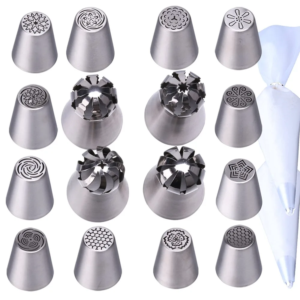 16 Piece Professional Russian Ball Piping Tips Cake and Cupcake Sphere