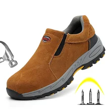 Сталь носком Рабочая обувь ботинки Мужская обувь; Рабочая обувь с защитой от проколов безопасная обувь, без шнуровки, на противоударные ботинки мужские ботинки Для мужчин 39 S