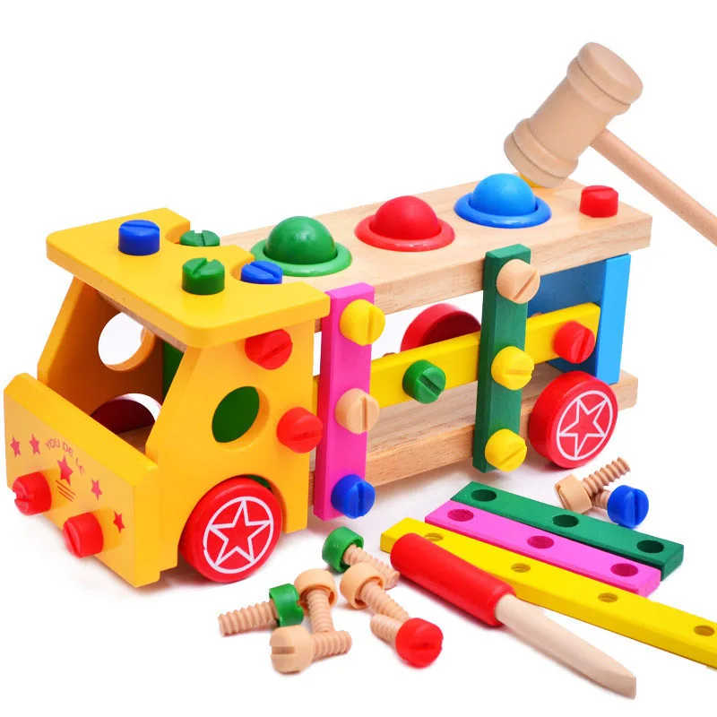 Для малышей деревянный игрушечные кирпичи игрушка разборка гайка винт автомобиля сборка автомобиля блок игрушка деревянная развивающая игрушка для детей