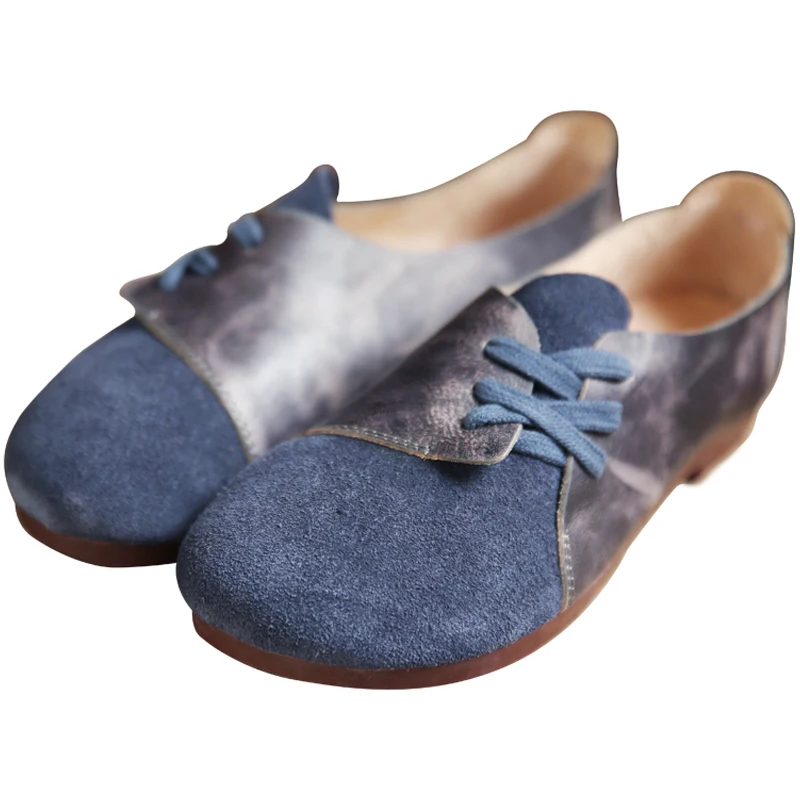 

Women's single shoes fashion top layer cowhide leather side lace-up flat shoes Sen round head comfortable women's shoes.