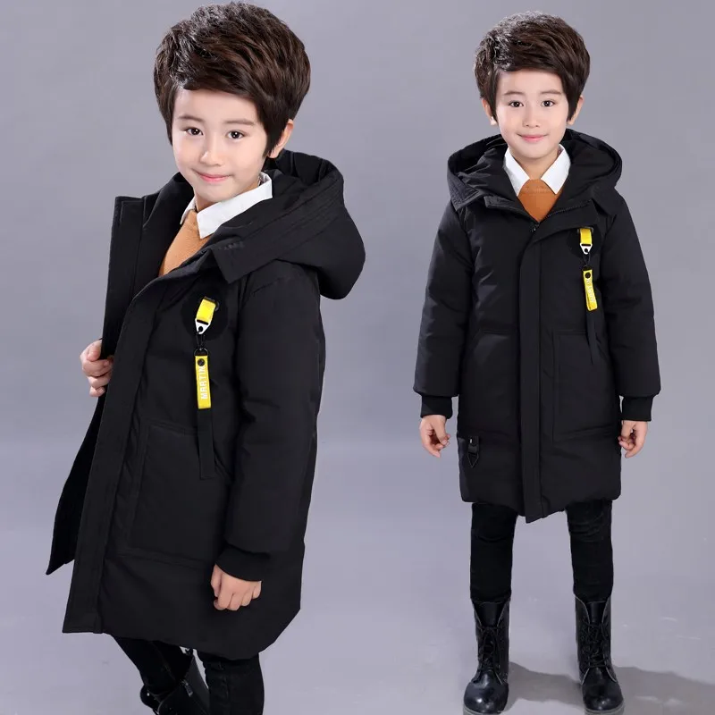 

Children's Winter Jackets 2018 New Fashion Hooded Thick Plus Velve Long Boys Outerwear & Coats Black Boys Winter Jacket