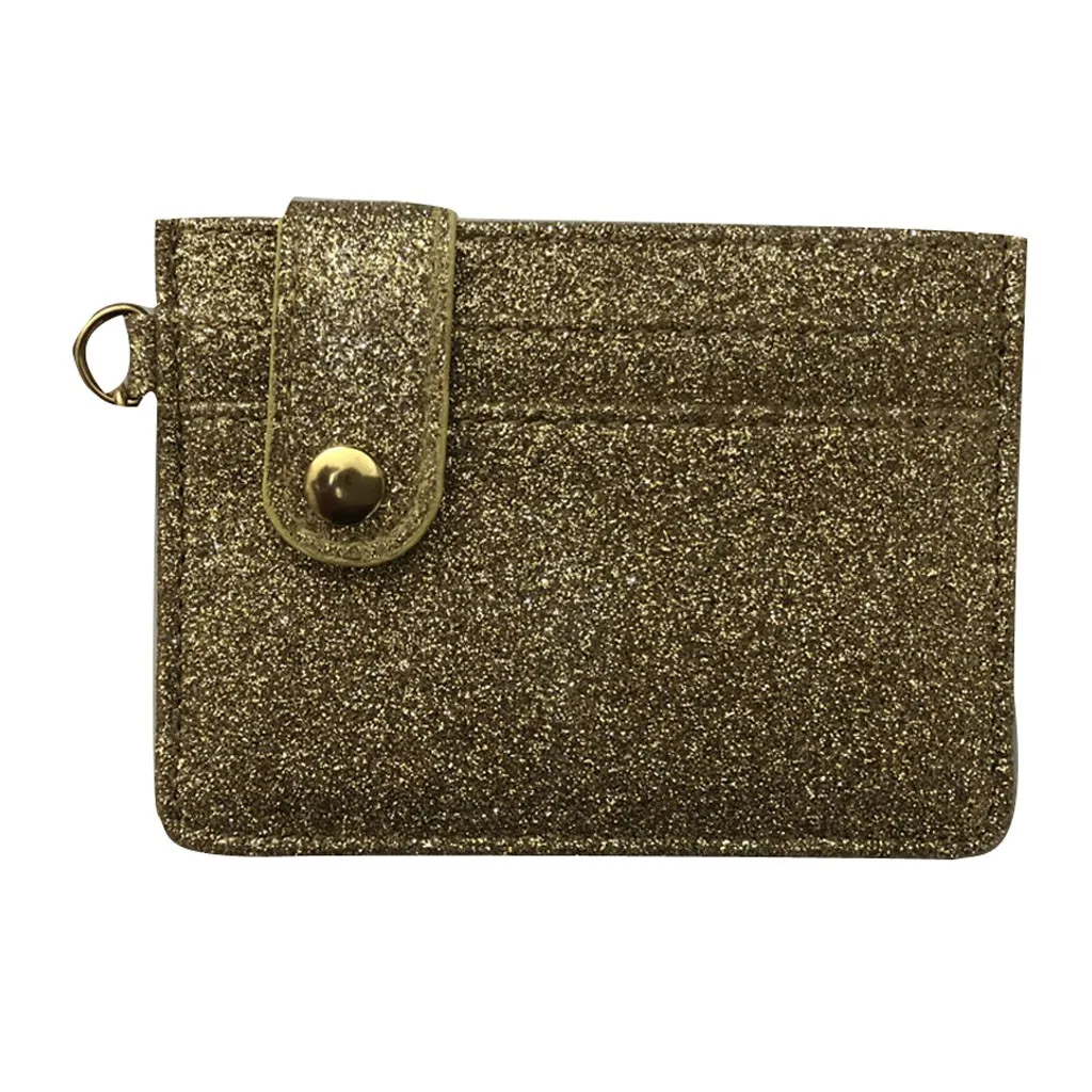 

Glitter Leather Short Type Buckle Unisex ID Credit Card Holder Pouch Bag Business Slim Thin Wallet Women Men Card Holder