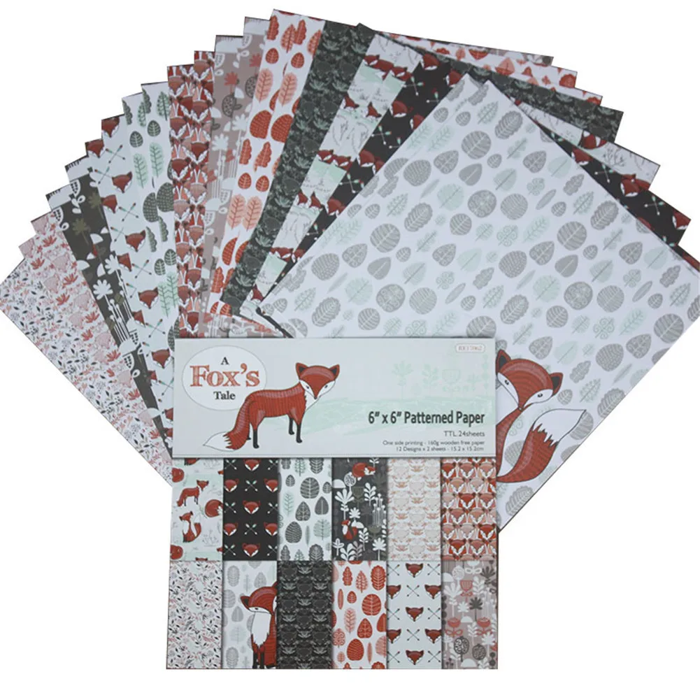 

24Pcs 6Inch DIY Foxs Album Scrapbook Pads Paper Hand Account Card Making Background Paper Single-Sided Pattern Craft Paper