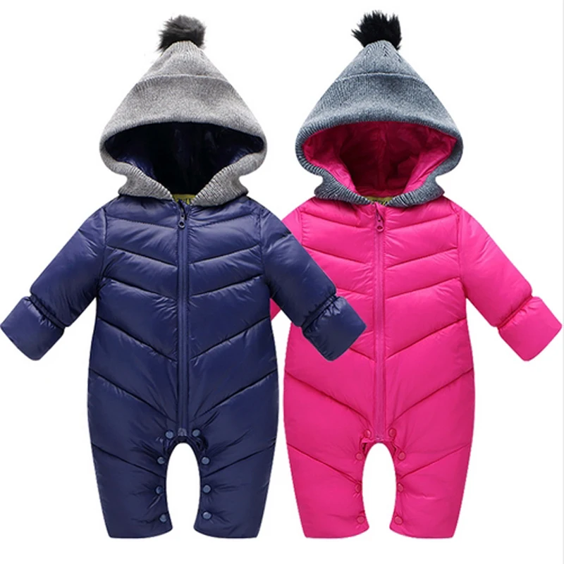Baby Snowsuits Hooded Jumpsuit White Duck Down Boys Girls Winter Solid