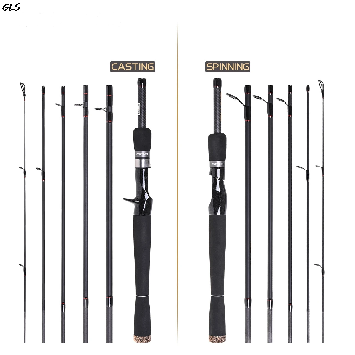 

2.1M 2.4M Lure Fishing Rod 6 Section ML Power Carbon Fiber Spinning/Casting Travel Rod