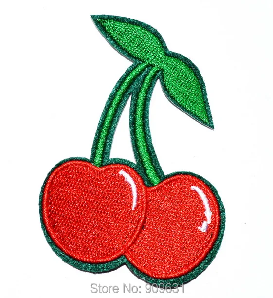 

Cherry Cherries Red Fruit Embroidered Iron On Patch Strawberry Apple Patches