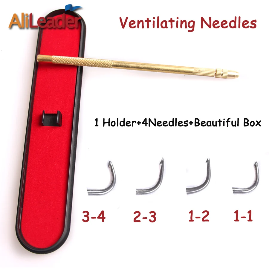 4Pcs Ventilating Needles For Lace Wig And One Copper Handheld Hair Needle Holder Alileader