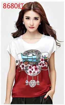 Летние женские топы и блузки, рубашки, повседневные шифоновые шелковые блузки, рубашки с коротким рукавом, Женские однотонные блузы, плюс размер M-5XL - Цвет: YT8680red