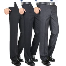 Pantalones de vestir gruesos para hombre Pantalones de negocios clásicos, pantalones informales rectos, holgados, de cintura alta