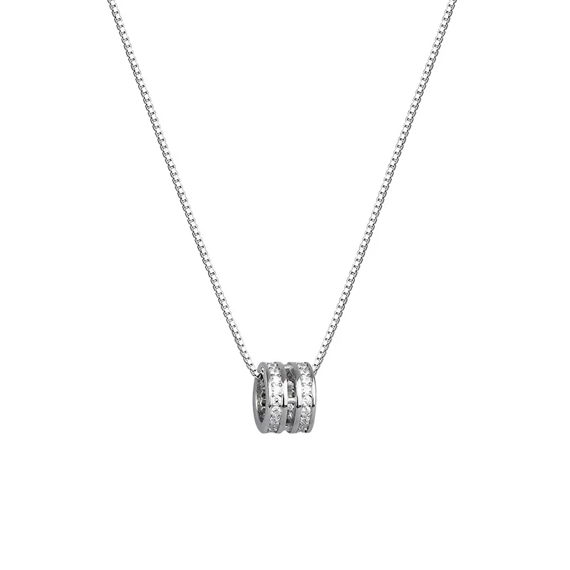 

925 Sterling Silver Rhinestone Round Circle Pendants&Necklaces Sterling Silver Box Chain Necklace Collar Colar de Plata