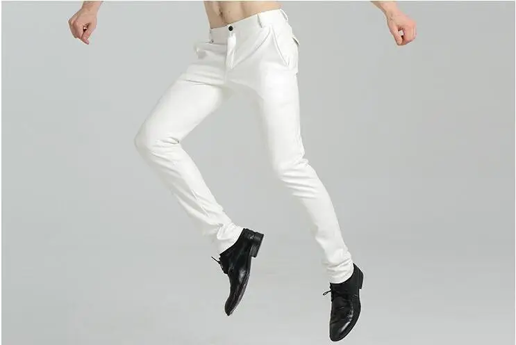 Мужские брюки из искусственной кожи PU материал черные обтягивающие брюки для фитнеса мотоциклетные кожаные Nigthclub брюки для мужчин