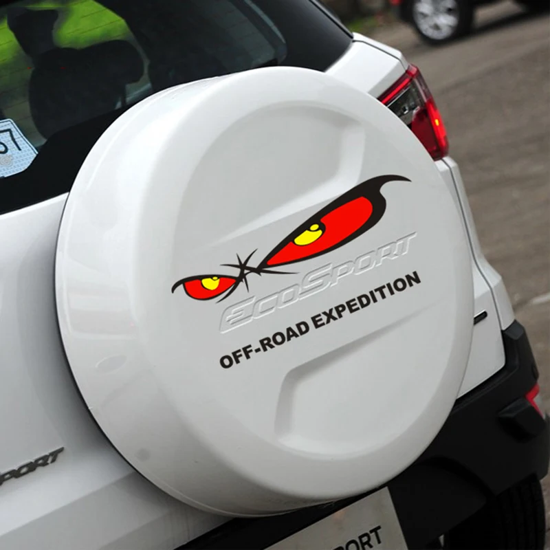

OFF-ROAD EXPEDITION design car spare wheel decor sticker logo cover for FORD ECOSPORT,funny angry eyes cartoon styling decals