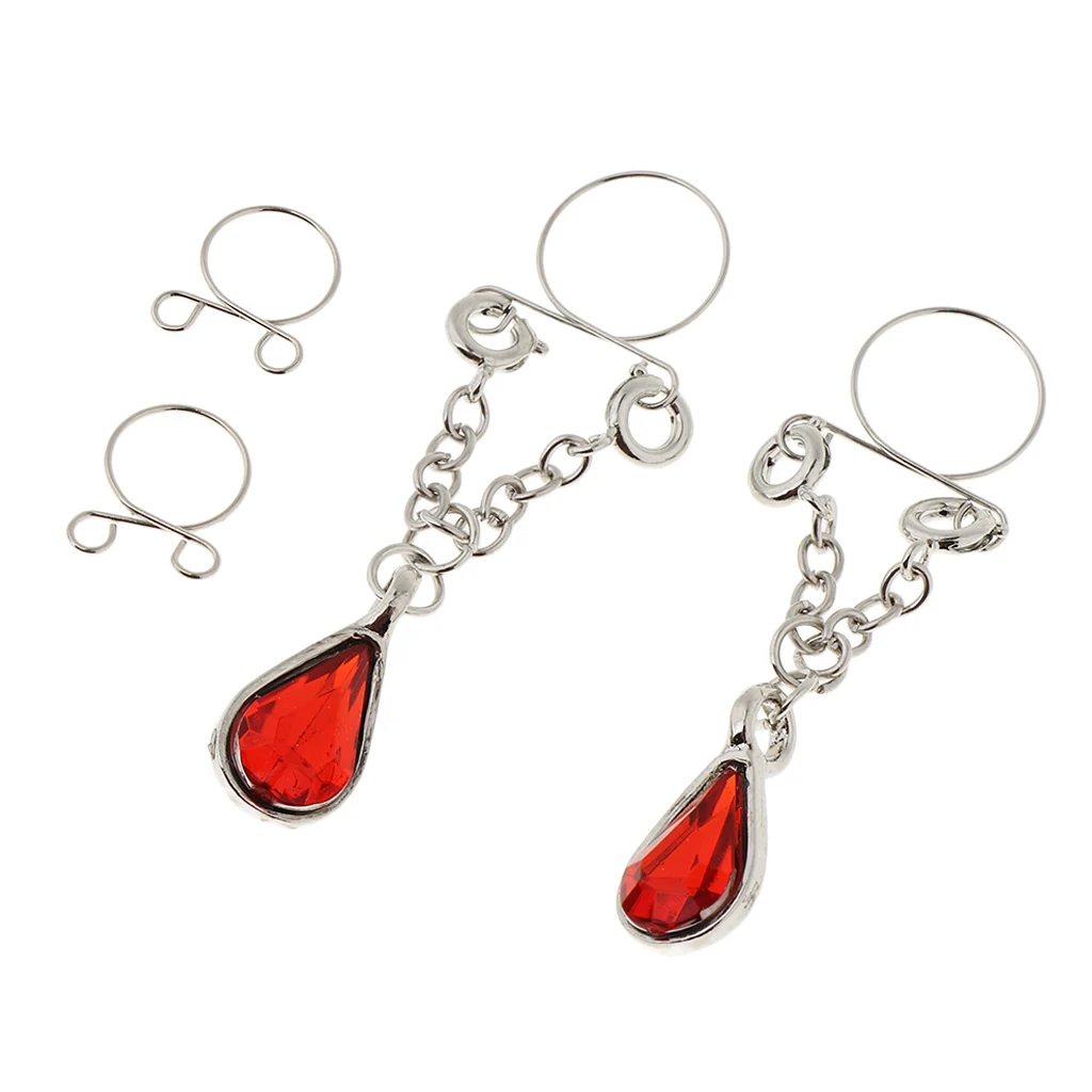 1 Pair Clip On Fake Non Pierce Nipple Rings Crystal Dangle Non Pierced Body Jewelry