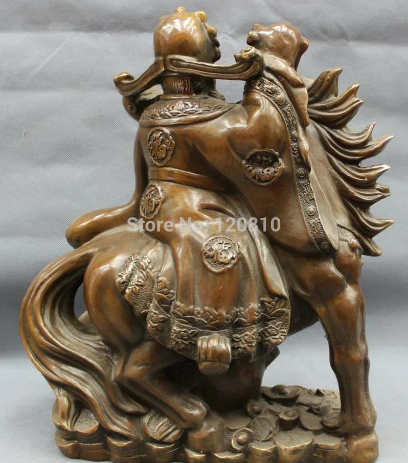 

16" Chinese Copper Bronze Folk FengShui Coin RuYi Mammon God Ride Horse Statue