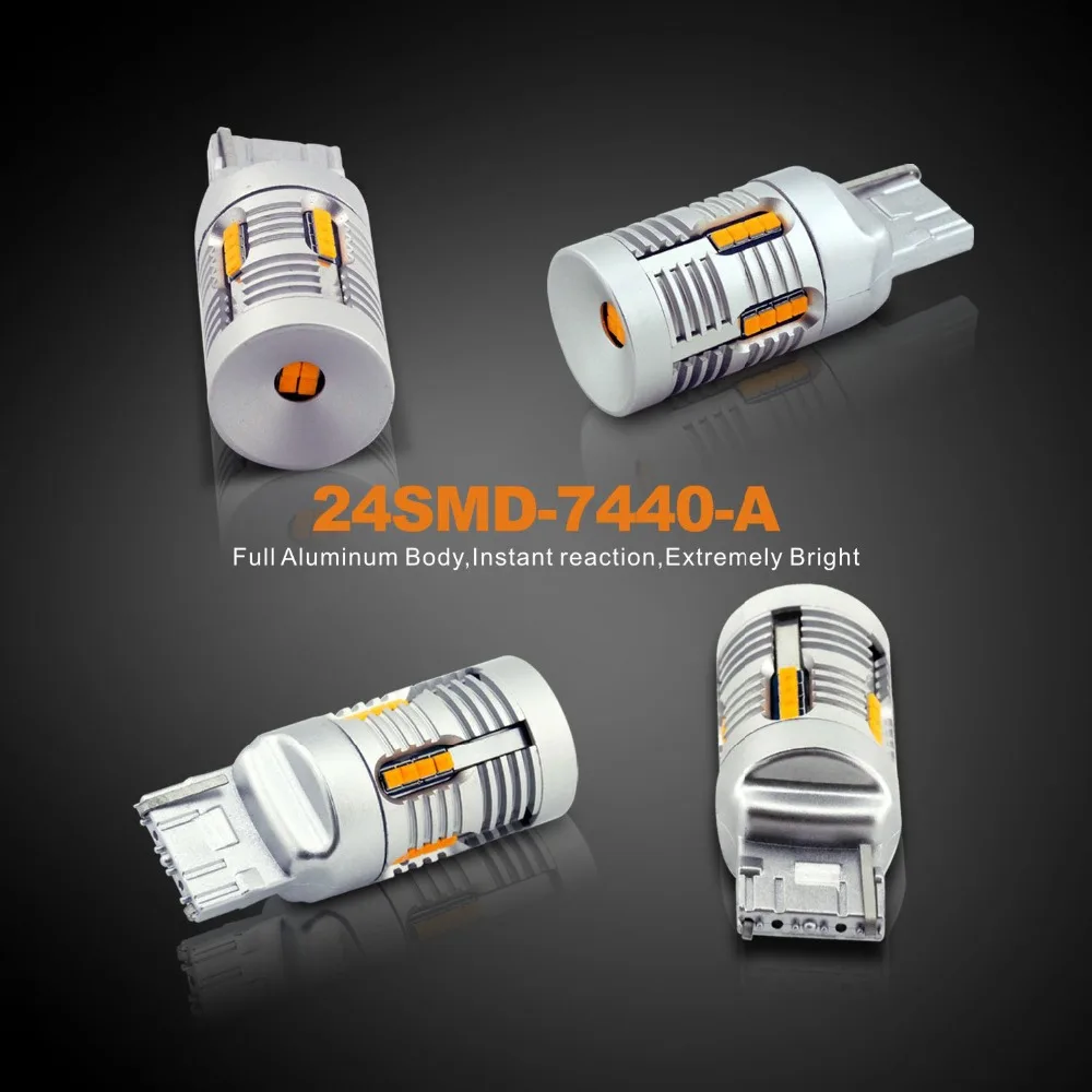 VANSSI 7440 светодиодный T20 WY21W 7440NA светодиодный 24-SMD без гипервспышки встроенный нагрузочный резистор 2000лм Янтарный светодиодный фонарь для указателей поворота