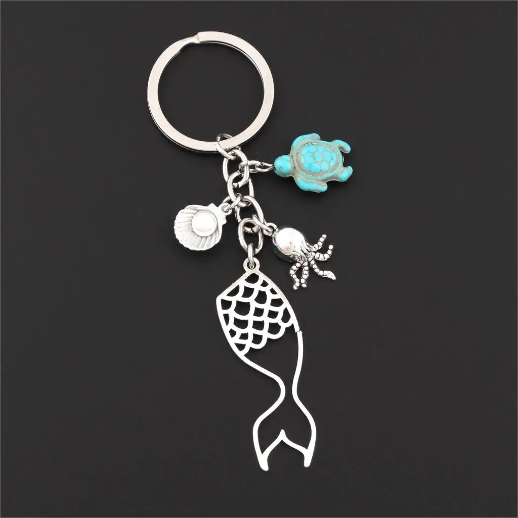 

1Pc Sea Turtle Mermaid Fish Tail Keychain Nautical Octopus Shell Keyring For Holiday Gift Handcraft Jewelry Supplies E2632