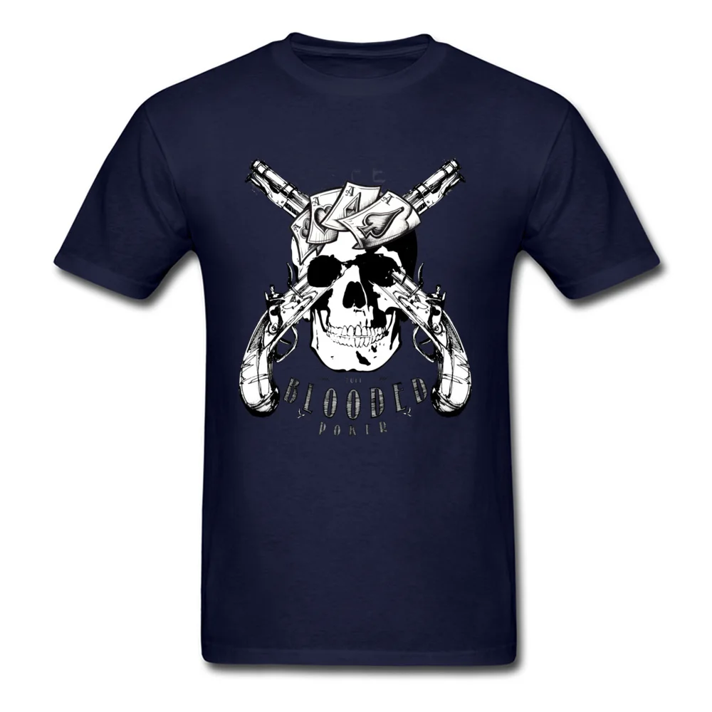 Blooded Skull Poker O Neck T Shirt NEW YEAR DAY Tops & Tees Short Sleeve Coupons Pure Cotton Gift Sweatshirts Summer Men's Blooded Skull Poker navy