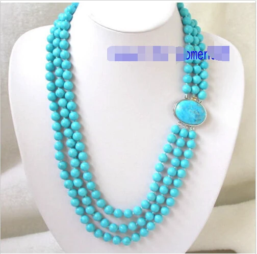 

Fast SHIPPING n613 3strands 22''-24" 10mm Natural blue Turquoise Necklace AAA