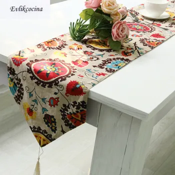 

Free Shiping Sunflower Table Runner Linen Cotton Corredor De Mesa With Tassels Tafelloper Met Kwastje Caminos Tafel Loper Chemin