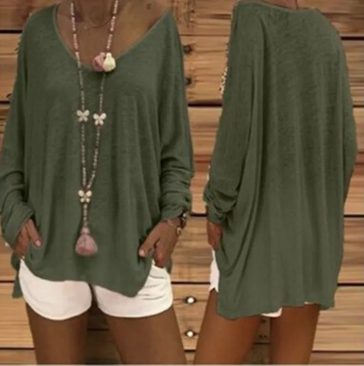 

Fashion Women Boho Sexy Cotton Round Neck Long Sleeve Batwing Sleeve Shirts Loose Casual Top Tee Plus Size S-5XL