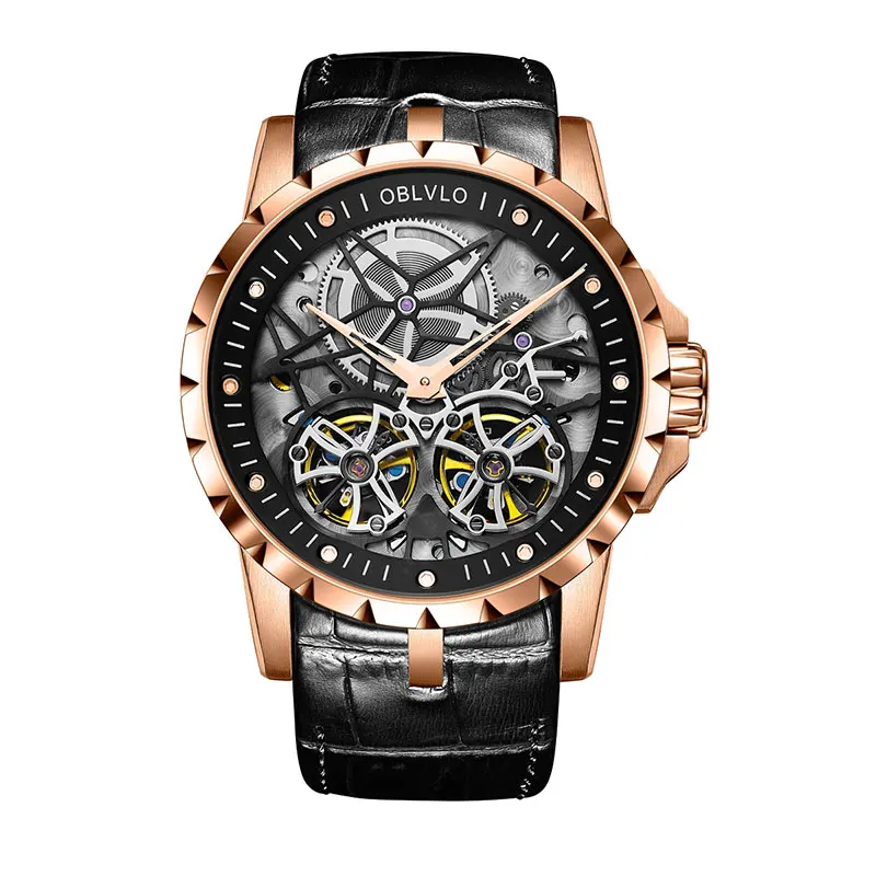 Новое поступление OBLVLO роскошные розовые золотые прозрачные часы Tourbillon автоматические военные часы для мужчин Relogio Masculino OBL3606 - Цвет: OBL3606RSBW