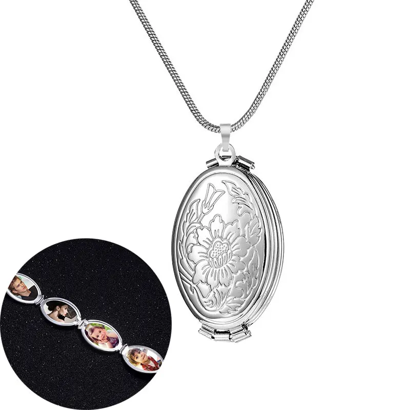 

Expanding Photo Locket Necklace For Women Men Romantic Flower Necklace Memorial Gifts