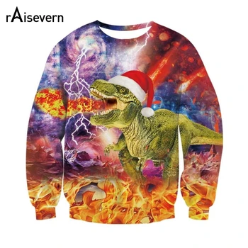

Raisevern Christmas Dinosaur Spitfire 3D Sweatshirts Women Men Funny Animal Tracksuits Outerwear Pullover Tops Drop Shipping