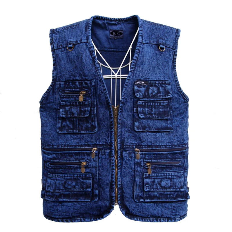 

2018 cotton pocket The spring and autumn period and the vest for men Fashion pure color v-neck denim vest