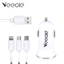 Veecle Mini ABS Saída de Carregador de Carro 3 USB Carga Rápida + Cabo Micro USB Do Cigarro Do Carro Mais Leve Hub Carro Moeda/caminhão Para O Telefone