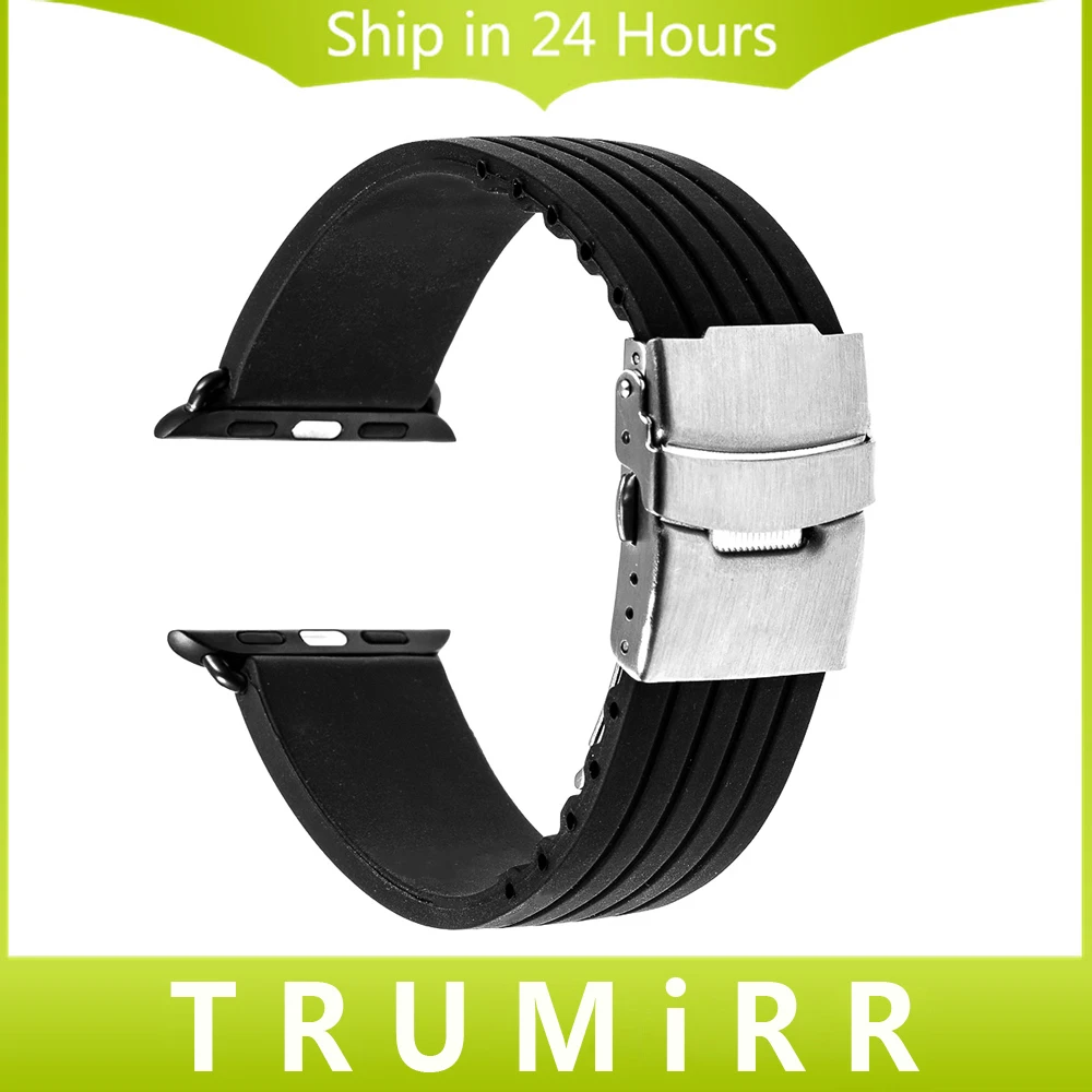 Silicone Rubber Watchband for iWatch Apple Watch 38mm 42mm Stainless Steel Buckle Band Strap Bracelet w