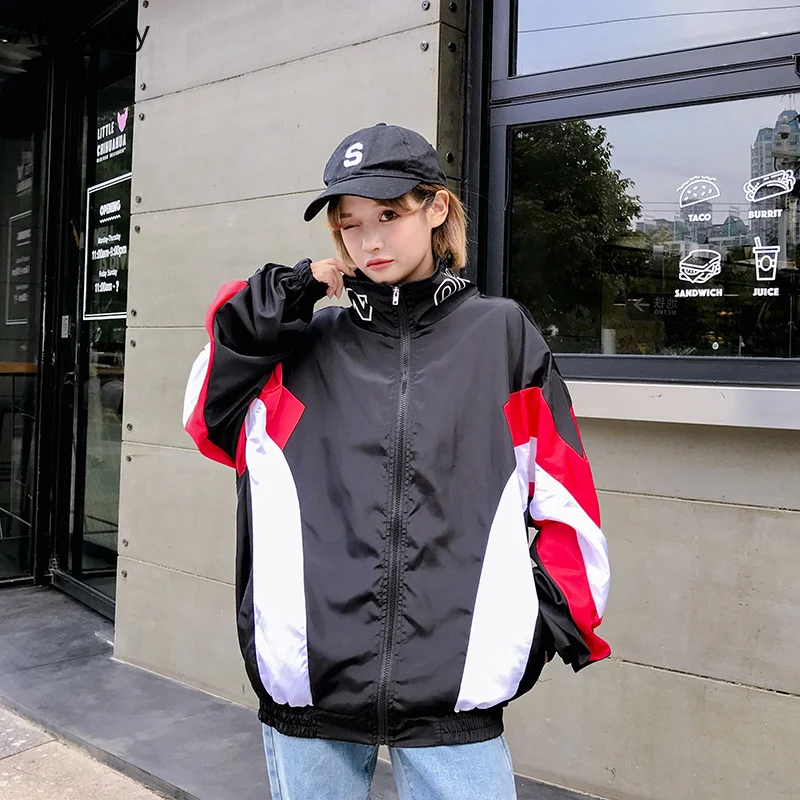 

Jackets Women Zipper Patchwork Leisure Daily Simple All-match Korean Style Loose Harajuku Jacket Womens BF Trendy Chic Coats