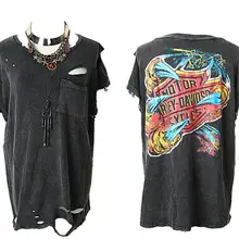 Мыть водой отверстие кисточкой Металл Череп свободная футболка с коротким рукавом женские топы