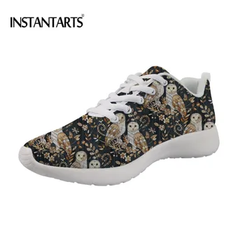 

INSTANTARTS Women Fashion Shoes 2019 Wooden Owl Printed Flats Sneakers Women Breathable Casual Shoes for Ladies Zapator De Mujer