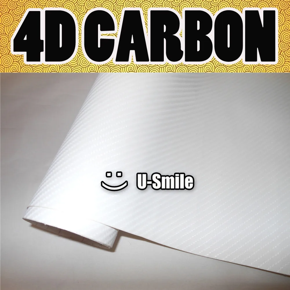 Премиум глянцевый белый углеродного волокна 4D виниловая пленка wrap воздушный пузырь бесплатно для автомобиля wrap s Размер: 1,52X30 м/рулон