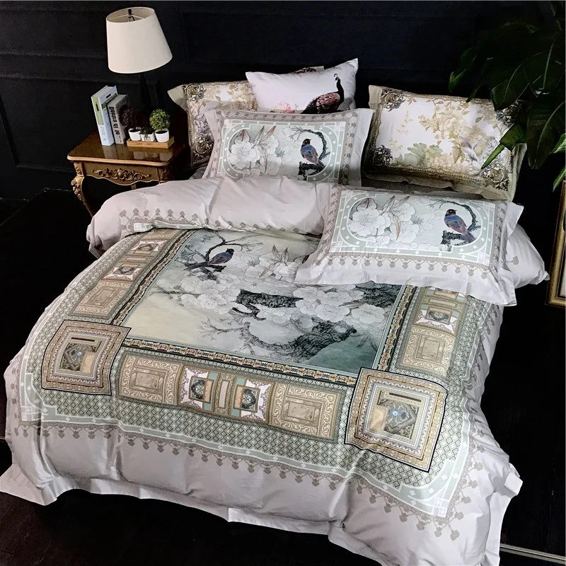 

New Chinese Luxury Bohemia Style 100S Cotton Sateen Digital Printing Bedding Set Duvet Cover Bed Linen Bed sheet Pillowcases
