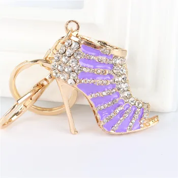 

Purple High Heels Shoe Pendant Charm Rhinestone Crystal Purse Bag Keyring Key Chain Accessories Wedding Party Lover Gift