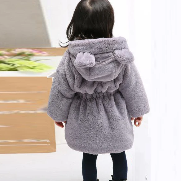 Новые зимние из искусственного меха для маленьких девочек кардиган пальто теплое детей утепленная куртка для девочек с капюшоном верхняя одежда принцессы Q184 - Цвет: Серый