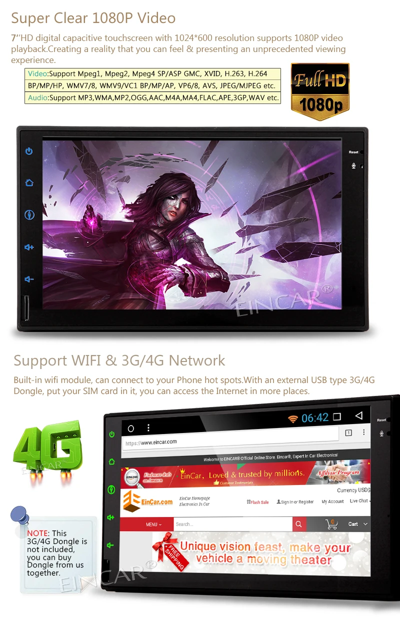 Perfect Front and backup cameras include! Android 7.1 8-core car audio Dual 2 DIN audio video receiver support WiFi 3G/4G 1080p OBD2 4